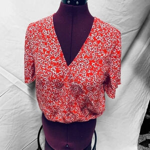 Dynamite floral orange cross over blouse